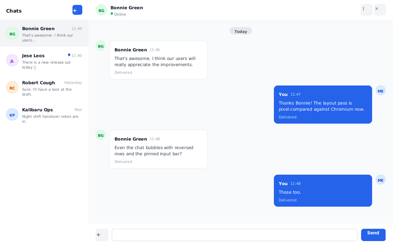 Chat UI rendered by VelquView